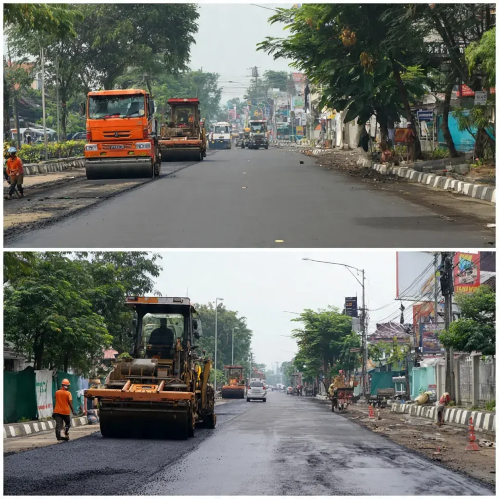 Proses Pengaspalan Jalan Depok (2)